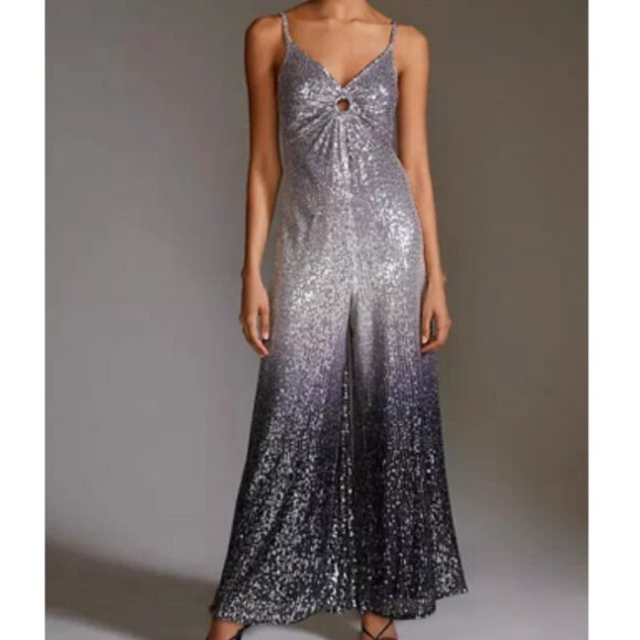 Anthropologie Ranna Gill L NWT Ombre Sequin Wide Leg Jumpsuit Holiday Festive